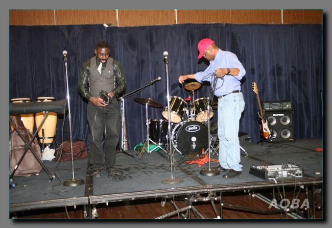 <small>Ed Tawiah (L) and Olu Akiwumi-Assani of the Reunion Band</small>